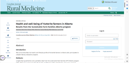 Health and well-being of Hutterite farmers in Alberta: Results from the Sustainable Farm Families Alberta program